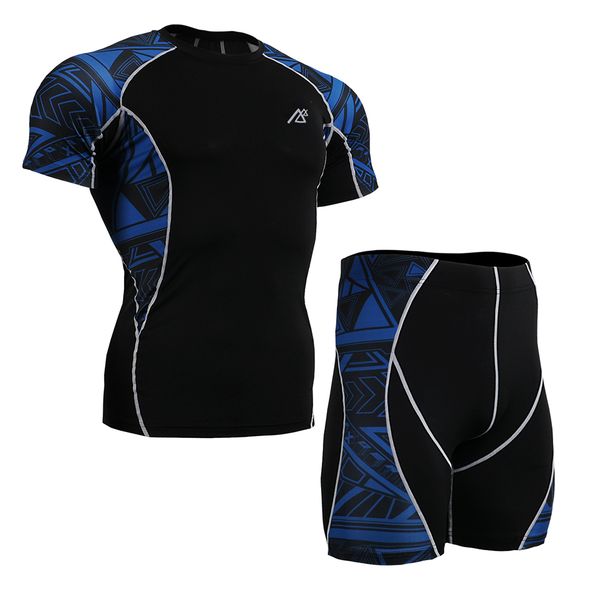 

running set men compression skin tights shorts running shorts compression tights gym sport suit high quality, Black;blue