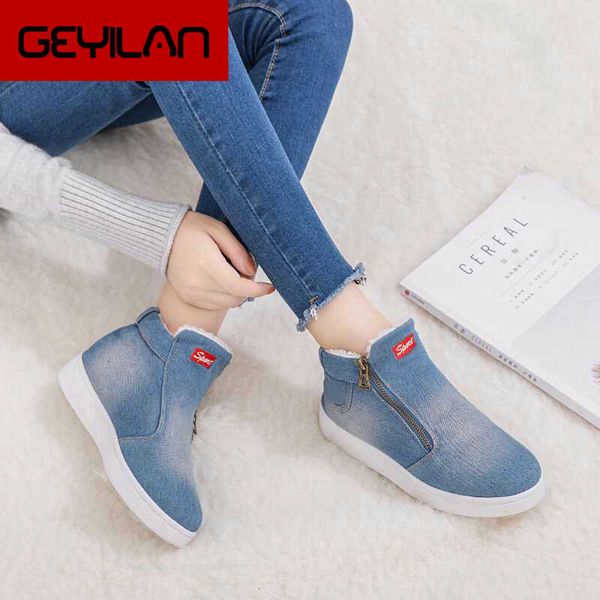 

new winter shoes women denim ankle boots classic zipper snow boots warm plush thickening flat for zapatos mujer dropship, Black