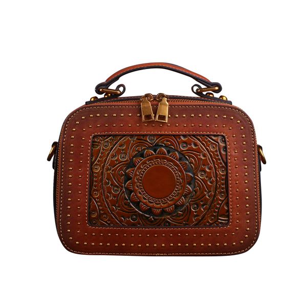 

2019 summer new genuine leather luxury handbags women's bag vintage totem embossed single shoulder bag messenger high quality