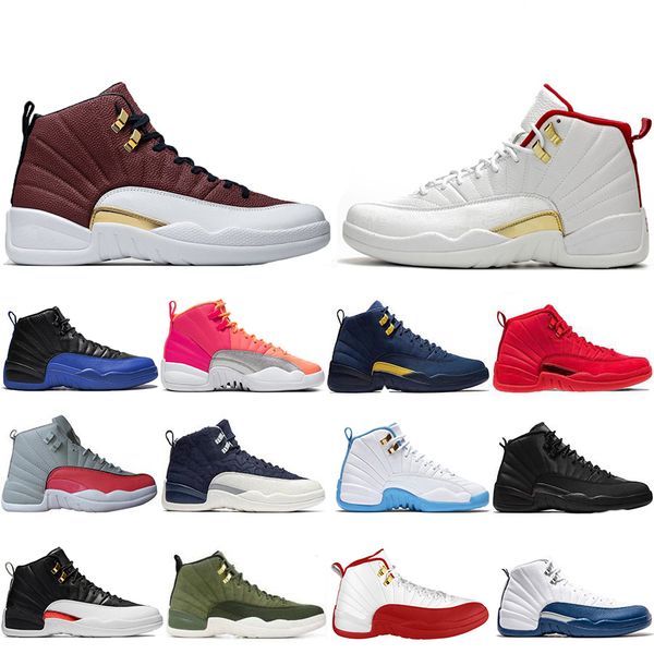 

2020 jumpman game ball punch 12 12s mens basketball shoes og reverse taxi fiba flu game bulls gym red sports sneakers, White;red