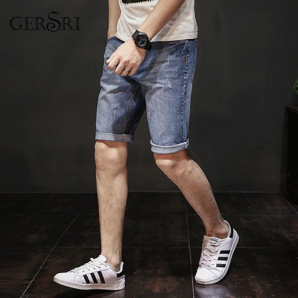 

gersri summer men's denim shorts good quality short jeans men cotton solid straight short jeans male blue casual