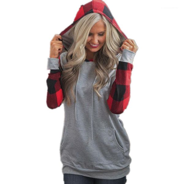 

pullover fashion style long sleeve female clothing solid color casual apparel plaid print women autumn designer hoodiea, Black