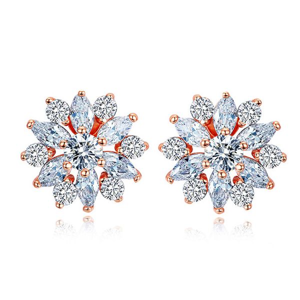 

huitan new trendy romantic flower girl's earrings tiny elegant birthday gift for girlfriend factory wholesale lots&bulk earrings, Golden;silver