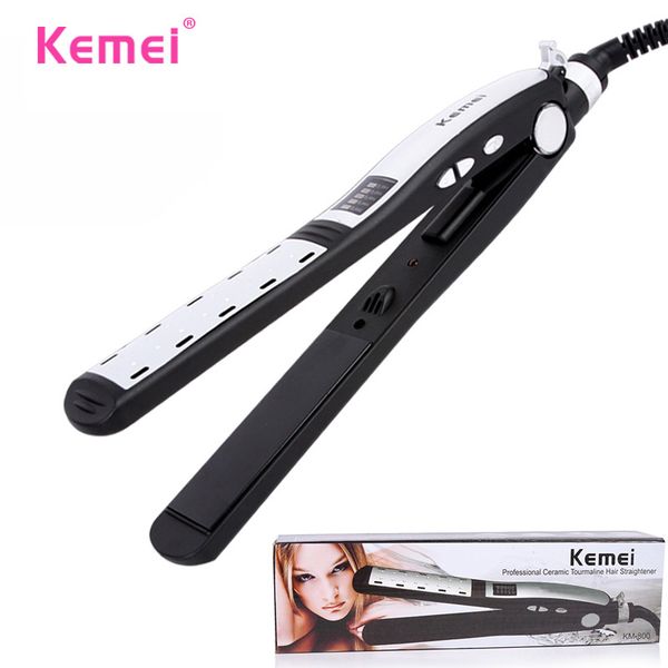 

kemei lcd display tourmaline lokÃ³wka ceramic straightening irons cepillo alisador de pelo professional hair straightener km-800, Black