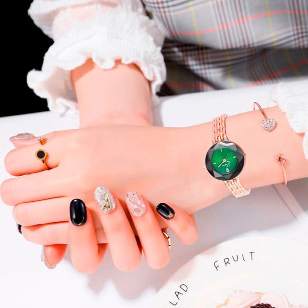 

retro fashion women watches rose gold strap quartz ladies wristwatch casual geometric surface matte dial the montre femme q4, Slivery;brown