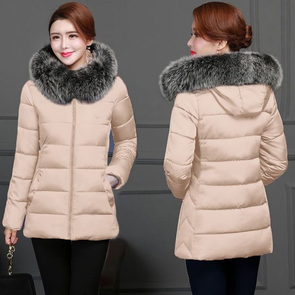 

winter coat women short down cotton coat new fashion big faux fur collar snow wear warm parka winter jacket female plus size 5xl, Black