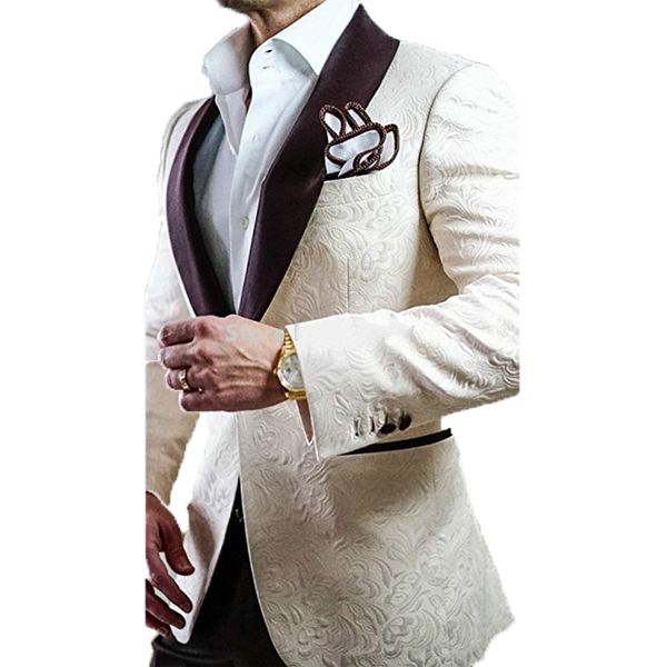 

2020 new arrival groomsmen ivory groom tuxedos brown shawl lapel men wedding suits / prom gown man blazer (jacket +pants, White;black