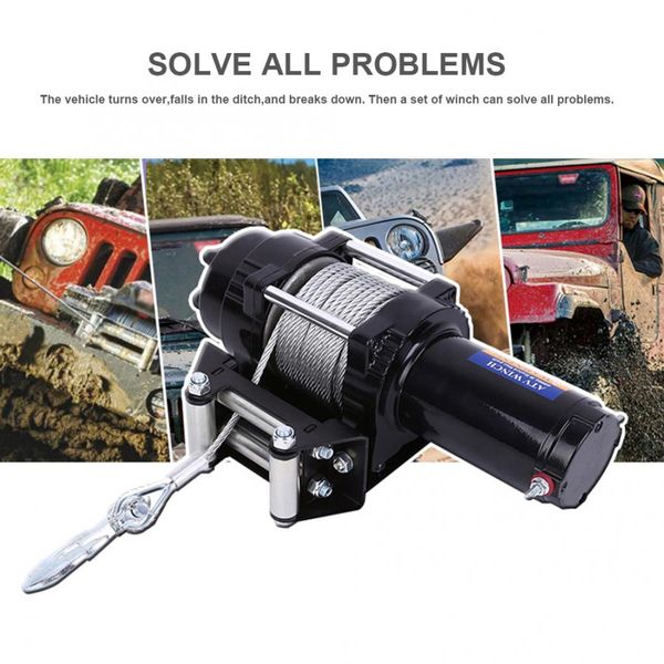 

oversea 4000lbs electric recovery winch kit atv trailer truck 15m high tensile steel cable car dc 12v remote control set