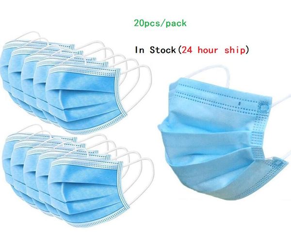 

retail 50 pieces 100 pcs disposable face mouth cover masks blue 3 ply masks earloop non-woven fabric prevent flu