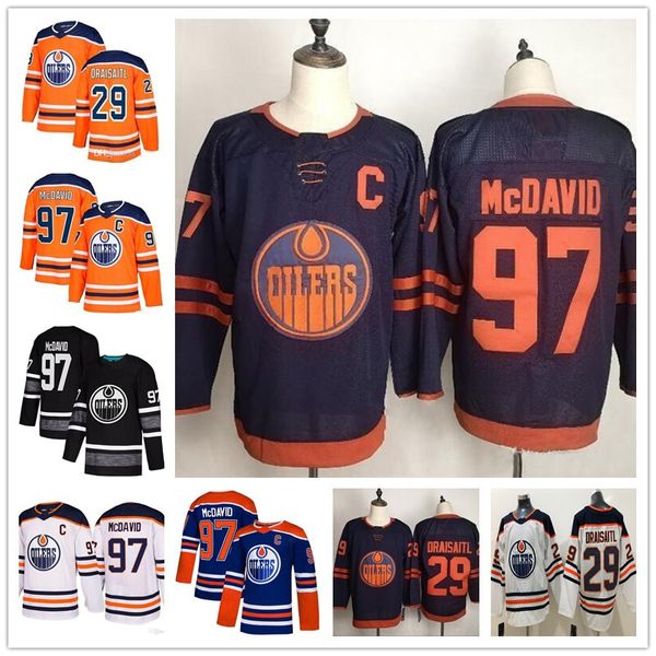 

Youth Mens 2019-2020 Third 97 Connor Mcdavid 29 Leon Draisaitl White Orange Blue Home Away Stitched Kids Edmonton Oilers Ice Hockey Jerseys