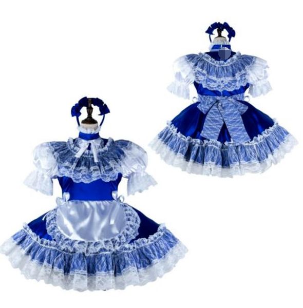 

pre-made blue satin sissy maid mini dress, Black;red