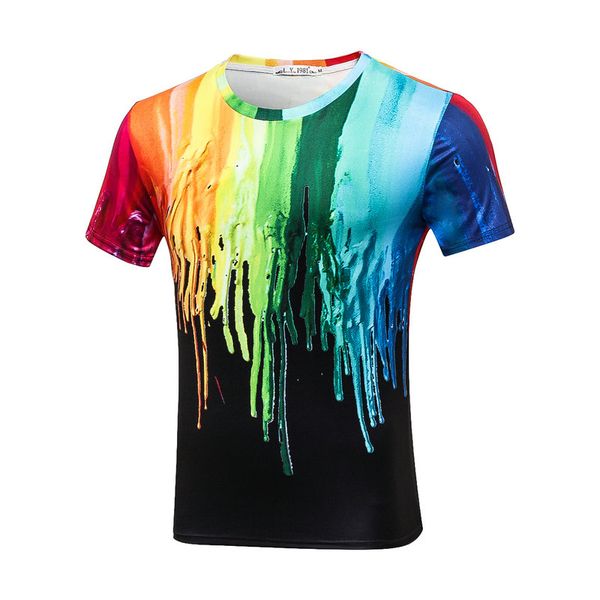 

plus size 3xl stretch sport tee funny 3d t-shirts men splashed paint ink t shirts long sleeve round neck printed quick dry, Black;blue
