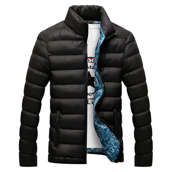 

winter jacket men casual stand collar new fashion mens jackets and coats cotton-padded solid color parka 5xl for men's overcoat, Black