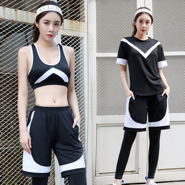 

new style quick-dry workout clothes sports clothing women's four-piece set jogging suits fat mm yoga clothes suit short sleeve l
