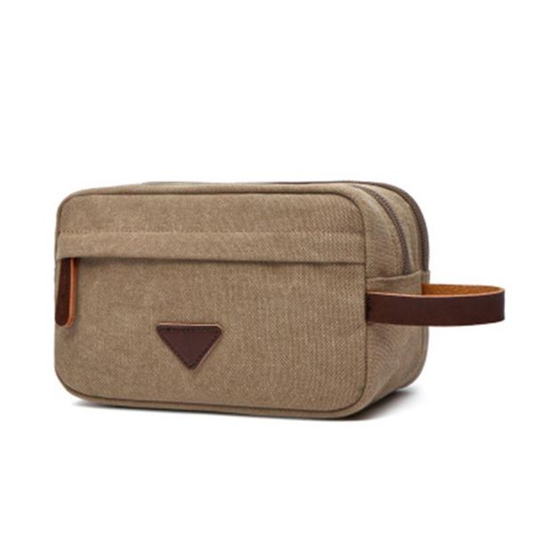 

selling men travel toiletry bag canvas leather makeup organizer shaving pouch with dual zippers -b5