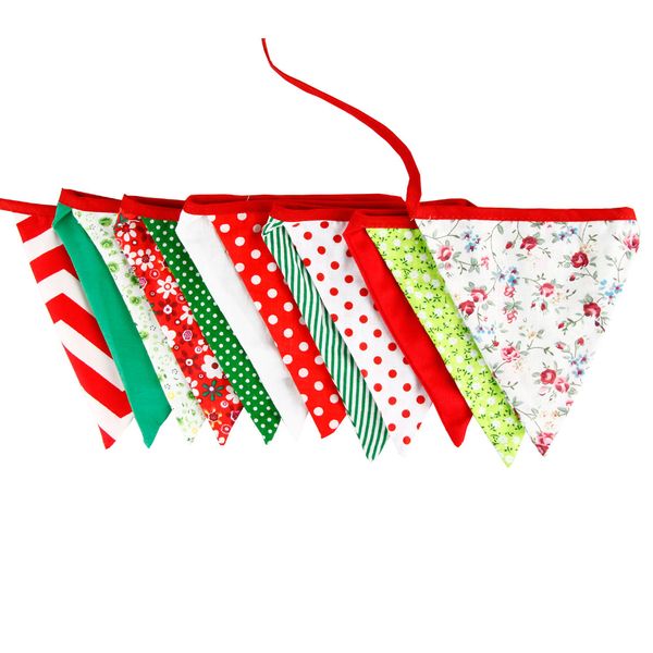 

new christmas decoration 12 flags cotton fabric banners customize bunting party boy birthday garden garland room decoration