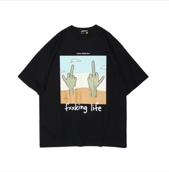 

mens cactus letters printing t shirt male designer short sleeves tee homme casual clothing fashion apparel, White;black