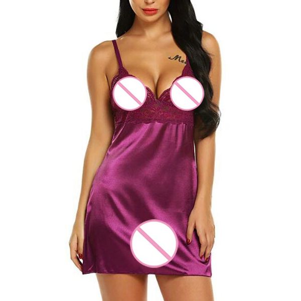 

2020 new fashion lace sleepwear lingerie temptation babydoll underwear nightdress ladies solid color seamless wire w, Black;white
