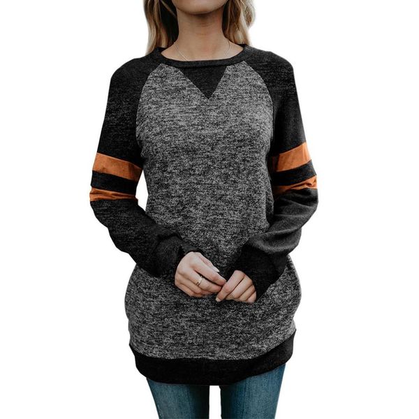 

women casual stripes raglan long sleeve o neck color block pockets blouse top, White