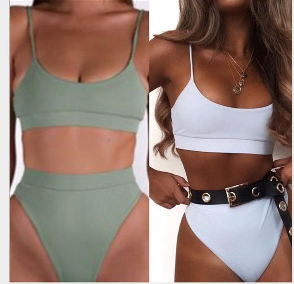 

new high-waist bikini explosive separate women's swimming suit in pure color