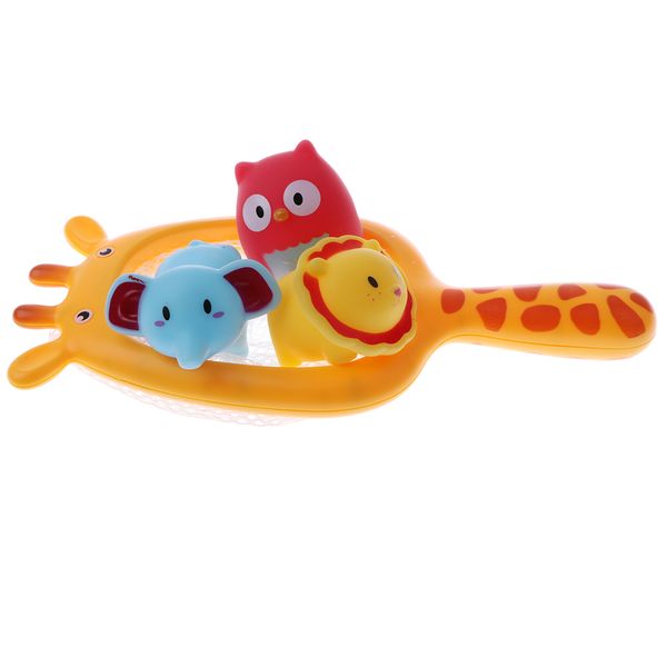 

set of 4 piece cartoon vinyl fishing net owl lion elephant set bath time toy