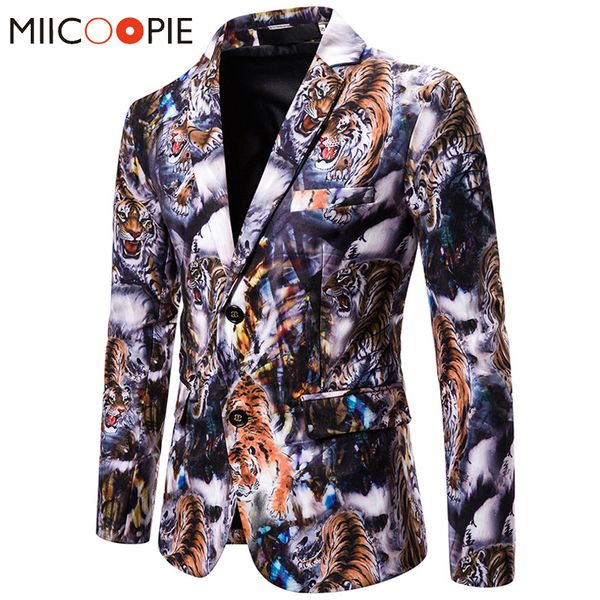 

brand animal printed blazer masculino vintage slim fit tiger printting blazers men suits autumn man blazer casual suit jacket, White;black