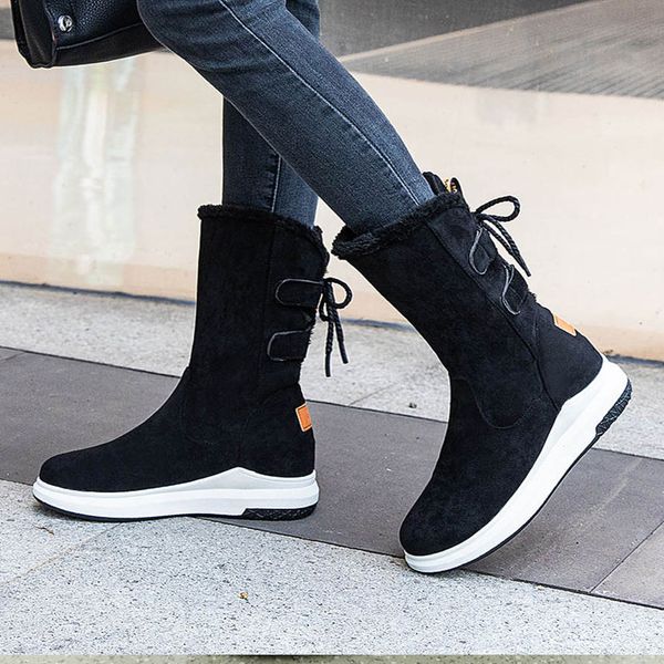 

jouir talons ins fashion add fur warm winter boots woman shoes platform lace up casual shoes women boots female, Black