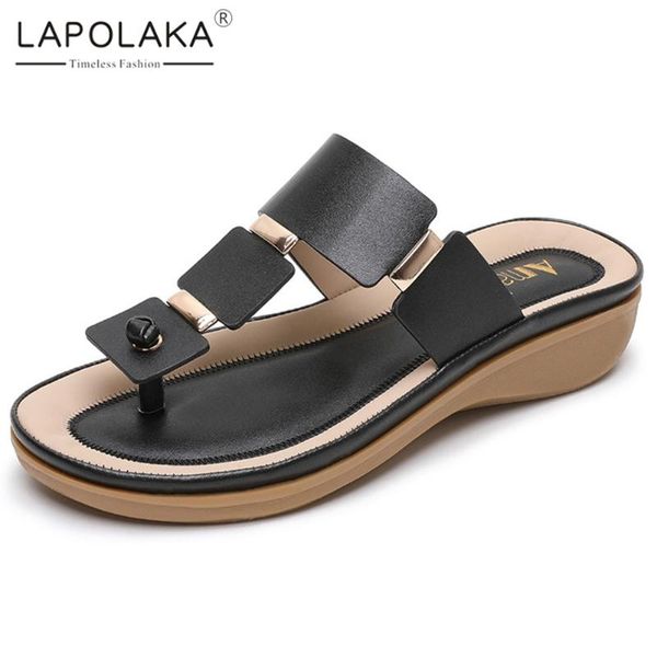 

lapolaka 2020 new design large size 42 dropship slip on shoes woman slippers wedge heels outside comfortable slippers, Black