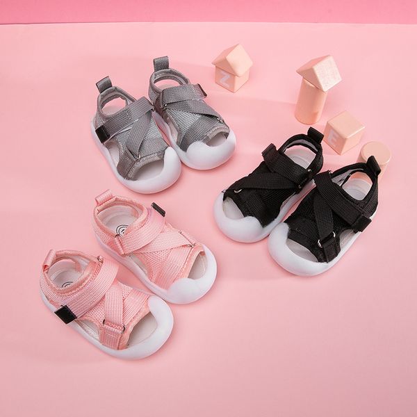 

summer new baby sandals mesh breathable sports wind rubber anti-skid toddler shoes children's sandals, Black;red