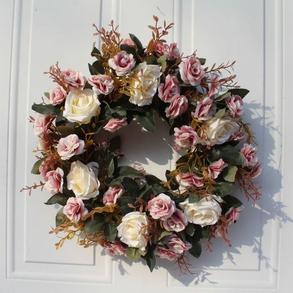 

wedding party home decoration artificial rose flower wreath round garland ring warm romantic party decoration garland