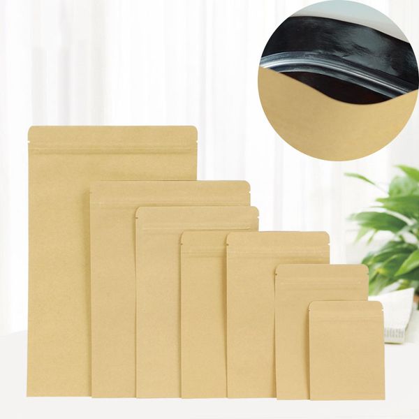 

100pcs kraft paper pouch with aluminum foil packaging bag snack coffee storage bag resealable zipper