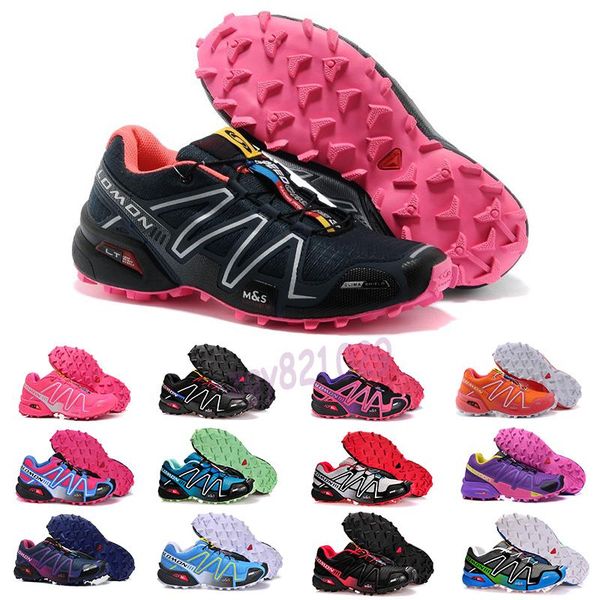

luxury womens sneaker solomon 3s speedcross 3 iii cs trail outdoor shoes carmine triple black purple run walking trainer g52, Black;brown