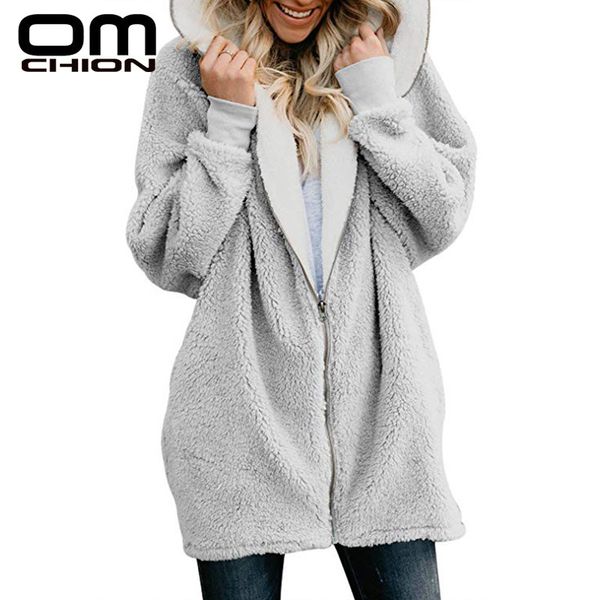 

omchion 2019 autumn winter coat women loose jacket casual hooded long sleeve overcoat outwear plus size chaqueta mujer ljk40, Black