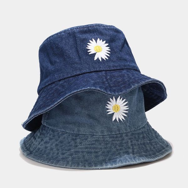 

designer flower embroidered cowboy jeans fishing cap casual bucket hat outdoor sunscreen fisherman hats street wear sunbonnet