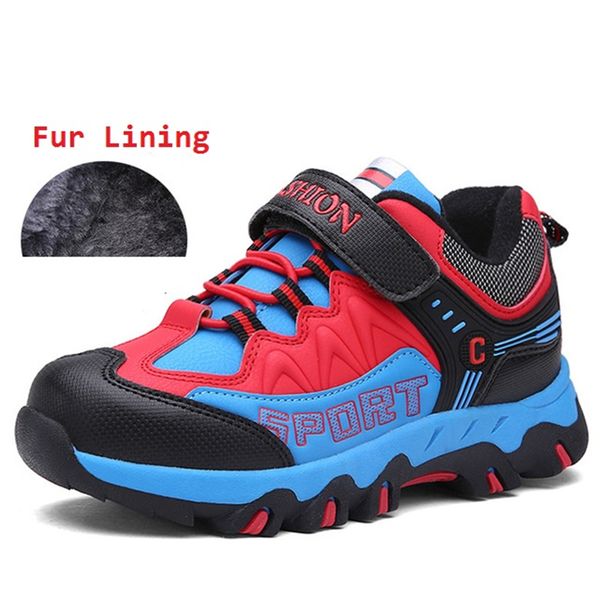 

kids hiking shoes mesh breathable sneakers boys girls sport shoes child fur lining climbing non-slip trainers d0037