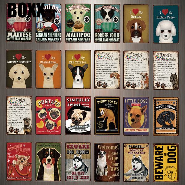 

i love my boxer rules waring beware of dog metal sign tin poster home decor bar wall art painting 20*30 cm size