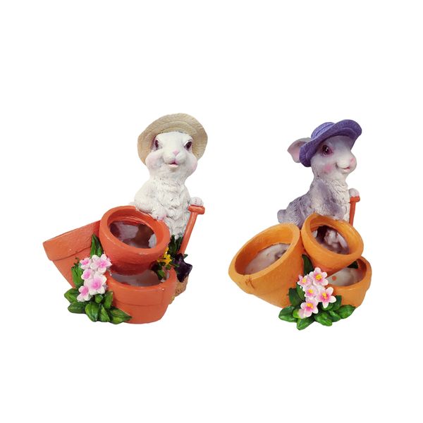 

2 pieces rabbit shaped animal statue succulent flower pots for home decoration