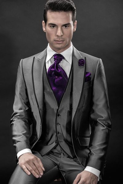 

новый жених смокинги groomsmen одна кнопка серый пик отворотом лучший человек костюм свадебный мужской пиджак костюмы на заказ (куртка + брю, Black;gray