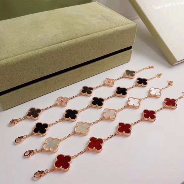 

Vintage alhambra 925 terling ilver five ceramic cry tal four leaf clover flower charm bracelet for women fa hion jewelry