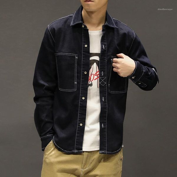 

long sleeve casual coat male solid color jacket mens slim denim jacket casual lapel single breasted, Black;brown