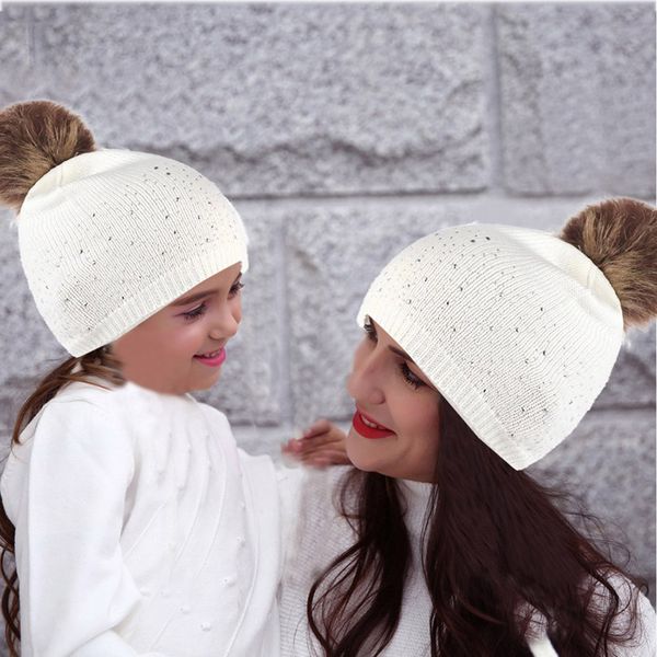 

2 pcs mother baby hat parent-child hat family matching cap winter warmer knit wool beanie ski cap acrylic soft children beanie, Blue;gray