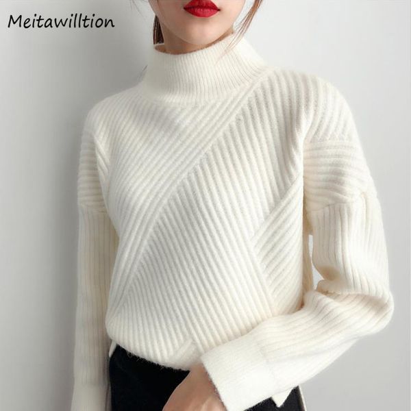 

2019 autumn winter women turtleneck sweater ladies long sleeve korean vogue knitwear female good quanlity loose jumper pullover, White;black