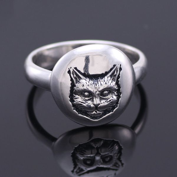 

s925 sterling silver ring retro cat head sterling silver ring personality fashion punk style couple ring