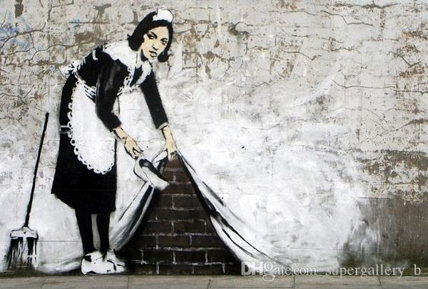 

street art banksy graffiti english maid handpainted & hd print art oil painting wall art home decor on canvas multi sizes p196
