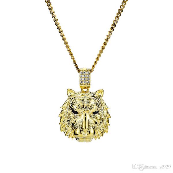 

fashion new necklace dragon skull tiger tiger head necklace pendant pure copper gold plated micro-inlaid zircon hip hop jewelry, Silver