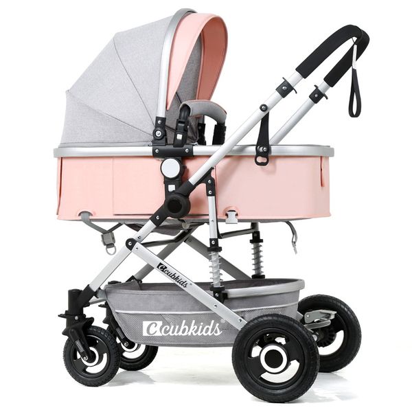 

rubber wheels adjustable high landscape luxury baby stroller 3 in1 reversible two way baby trolley mom pink stroller