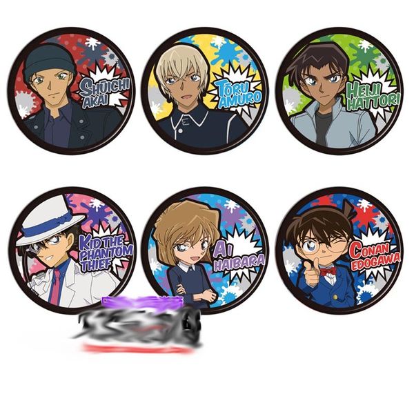 

6pcs anime detective conan pins cosplay badge brooch collectible pin for backpack bags cartoon collection accessories gifts, Gray