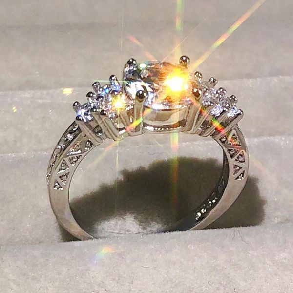 

new 2019 925 sterling silver engagement rings for women splendent diamond white stone stylish jewelry wedding ring anel aneis, Golden;silver