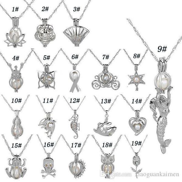 

silver pearl cage pendant necklace with oyster pearl mix designs interchangeable 6-8mm lava beads own stones scent diffuser locket