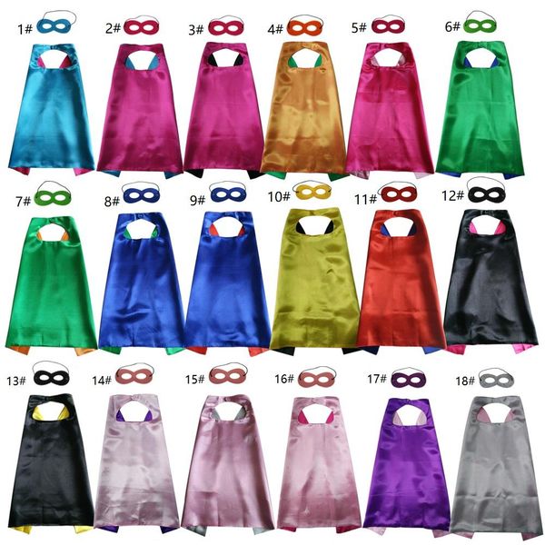 

double sided superhero costumes cape and mask set 70x70cm kids satin cosplay cloark mix order halloween christmas birthday gifts party favor, Black;red